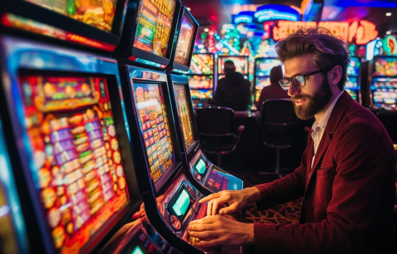 jugador de casino en la máquina tragamonedas